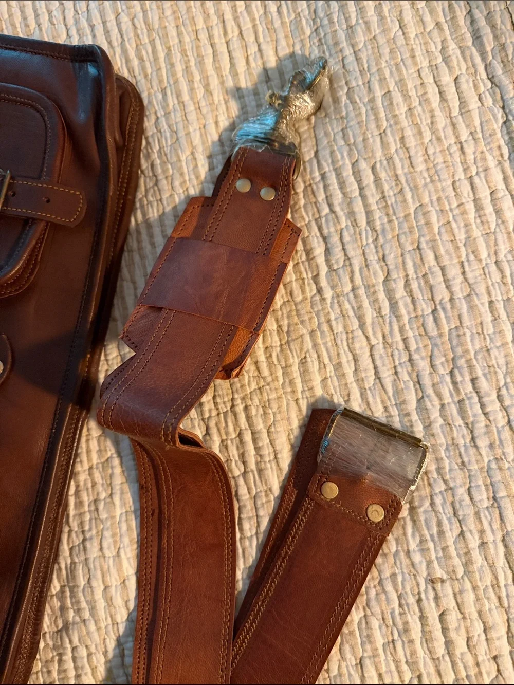 Men's Brown Leather Briefcase with Front Buckle Pockets